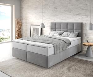 DELIFE Boxspring posteľ Dream-Fine 140x200 cm mikrovlákno sivá s vreckovou pružinovou matracou a visco topperom
