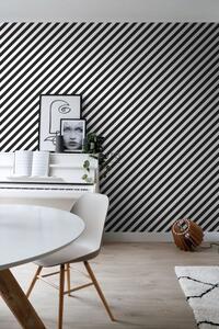 Vliesová tapeta na stenu, šikmé čierne a biele pruhy 139112, Black & White, Esta