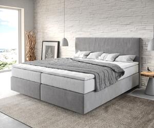 DELIFE Boxspring posteľ Dream-Well 180×200 cm mikrovlákno sivá s vreckovou pružinovou matracou a visco topperom