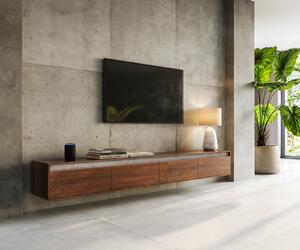 DELIFE TV stolík Stonegrace 240 cm akácia hnedá bridlica 4 dvierka závesný