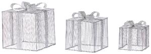 Sada 3 vonkajších LED dekorácií strieborná kovová 25 x 25 x 25 cm bytová vianočná ozdoba darčeky