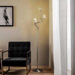 Stojacia lampa Ninfea, chróm, krištáľové kvety, 175 cm