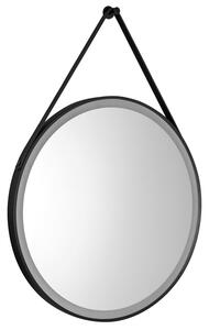 Aqualine Aqualine, STAGO guľaté zrkadlo s LED osvetlením priemer 60cm, kožený popruh, dotykový senzor, stmievateľné, čierna matná, SG060