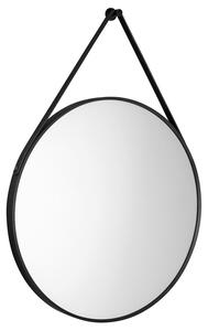 Aqualine, STAGO zrkadlo guľaté s koženým popruhom, priemer 60cm, čierna matná, SG065