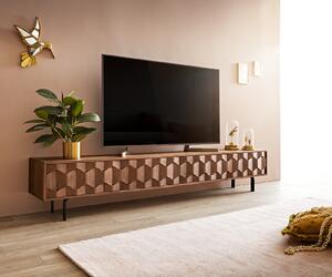 DELIFE TV stolík Fevo 220 cm akácia hnedá 4 dvierka podstava v tvare L
