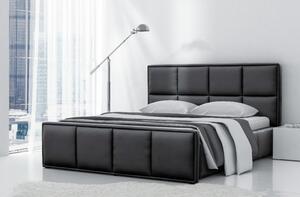 Čalúnená posteľ Esteban s vysokým čelom a úložným priestorom čierna eko koža 180 x 200
