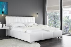 Elegantná posteľ Malone s vysokým čelom a úložným priestorom biela eko koža 160 x 200