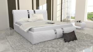 Luxusná čalúnená posteľ Luka s vysokým čelom a úložným priestorom biela eko koža 180 x 200