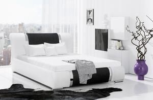 Luxusná posteľ Valentina s vysokým čelom a úložným priestorom biela eko koža 200 x 200
