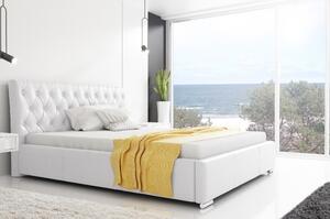 Dizajnová posteľ Adelaide s vysokým čelom a úložným priestorom biela eko koža 200 x 200