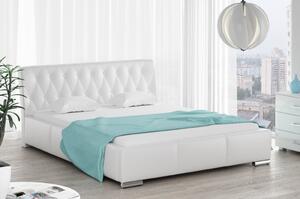 Čalúnená posteľ Romana s vysokým čelom a úložným priestorom biela eko koža 200 x 200