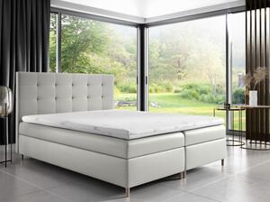 Čalúnená posteľ Alexa s úložným priestororm biela eko koža 200 x 200 + topper zdarma