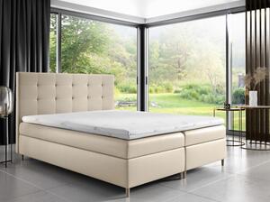Čalúnená posteľ Alexa s úložným priestororm béžová eko koža 180 x 200 + topper zdarma