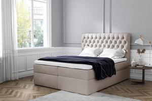 Elegantná čalúnená posteľ Mandy s úložným priestorom svetlo béžová 180 x 200 + topper zdarma