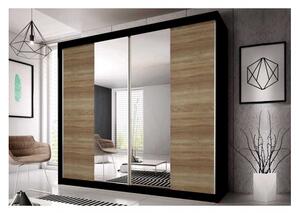 Šatníková skriňa Markéta 36 233 cm, čierny korpus, dub sonoma + zrkadlo