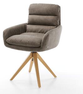 DELIFE Jedálenská stolička Abelia-Flex s opierkami mikrovlákno taupe vintage drevená podstava hranatá prírodná