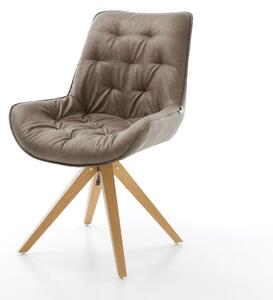 DELIFE Jedálenská stolička Taimi-Flex mikrovlákno taupe vintage drevená podstava hranatá prírodná