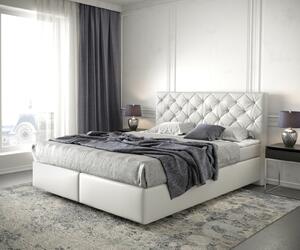 DELIFE Boxspring posteľ Dream-Great 160×200 cm umelá koža biela s matracom a topperom