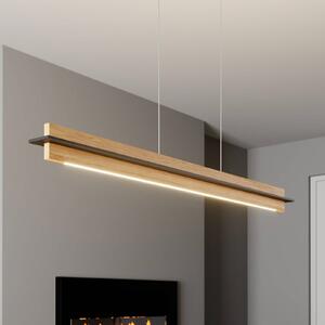Quitani LED závesné svietidlo Lexa, dub/čierna, dĺžka 118 cm, Svetlé drevo, Obývacia izba / jedáleň, Drevo, Moderný, Závesné svietidlo