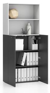 Kancelárska policová skriňa 2-dverová SEGMENT, uzamykateľná, 4 police, 840 x 370 x 1880 mm, biela / dub prírodný
