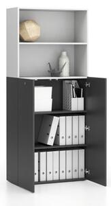 Kancelárska policová skriňa 2-dverová SEGMENT, uzamykateľná, 4 police, 840 x 370 x 1880 mm, biela / grafitová