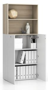 Kancelárska policová skriňa 2-dverová SEGMENT, uzamykateľná, 4 police, 840 x 370 x 1880 mm, biela / dub prírodný
