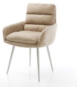 DELIFE Jedálenská stolička Abelia-Flex s opierkami mikrovlákno béžová vintage 4-nohá zúžená nerezová oceľ