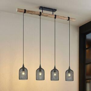 Lindby Dolcin závesná lampa sieťované tienidlá 4pl, Svetlé drevo, Obývacia izba / jedáleň, Drevo, Vintage, Závesné svietidlo