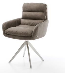 DELIFE Jedálenská stolička Abelia-Flex s opierkami mikrovlákno taupe vintage krížová podstava hranatá nerezová oceľ