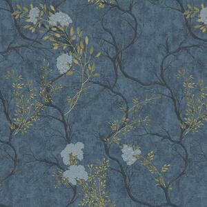 Luxusná modrá vliesová tapeta s vetvičkami, kvety 72959, Zen, Emiliana Parati