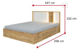 Manželská posteľ GLUME, 160x200, dub wotan/biela