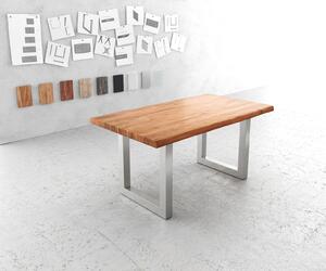 DELIFE Jedálenský stôl Edge 160x90 cm XL akácia prírodná nerezová oceľ široký Live-Edge