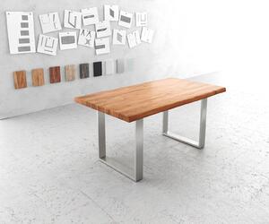 DELIFE Jedálenský stôl Edge 160x90 cm XL akácia prírodná nerezová oceľ úzky Live-Edge