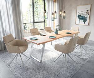 DELIFE Jedálenský stôl Edge 260x100 cm akácia prírodná nerezová oceľ strieborná skosený Live-Edge