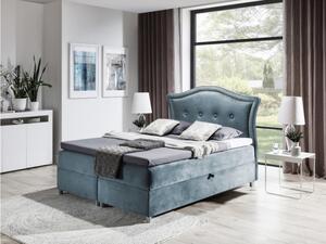 Elegantná rustikálna posteľ Bradley 200x200, šedomodrá + TOPPER