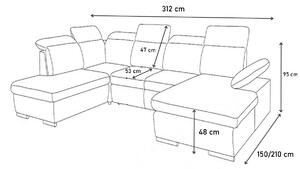 Rozkladacia sedačka do U MEDY, 330x86x206/145 cm, sawana 05/soft 017 white, pravá