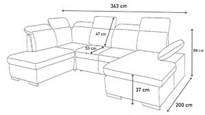 Rozkladacia sedacia súprava do U SAN MARINO, 365x90x195 cm, sawana 05/soft 017 white