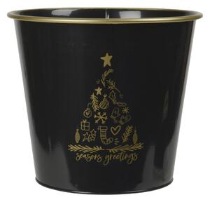 Vianočný kvetináč SEASONS GREETINGS 30 cm, čierna / zlatá