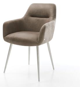 DELIFE Jedálenská stolička Pejo-Flex mikrovlákno taupe vintage 4-nohá zúžená nerezová oceľ vrecková pružina