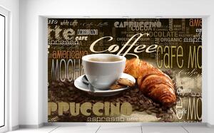 Gario Fototapeta Chutná káva a croissant Veľkosť: 200 x 135 cm, Materiál: Vliesová