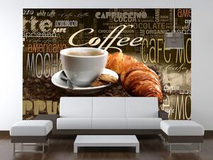 Gario Fototapeta Chutná káva a croissant Veľkosť: 150 x 200 cm, Materiál: Latexová