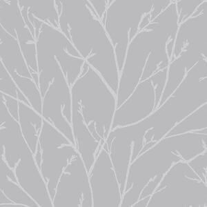 Strieborná vliesová tapeta, vetvičky z perličiek 105165, Reclaim, Graham&Brown