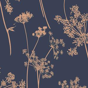 Modro-bronzová vliesová tapeta lúčne kvety 105581, Reclaim, Graham&Brown