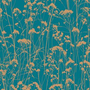 Tyrkysová vliesová tapeta lúčne kvety 105459, Reclaim, Graham&Brown