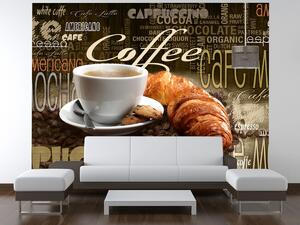 Gario Fototapeta Chutná káva a croissant Veľkosť: 150 x 200 cm, Materiál: Latexová