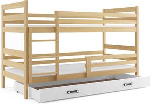 Poschodová posteľ ERYK 2 + úložný priestor + matrac + rošt ZADARMO, 80x190 cm, borovica, biela