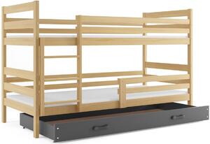 Poschodová posteľ ERYK 2 + úložný priestor + matrac + rošt ZADARMO, 80x190 cm, borovica, grafit