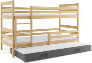 Poschodová posteľ ERYK 3 + matrac + rošt ZADARMO, 80x190 cm, borovica, grafit