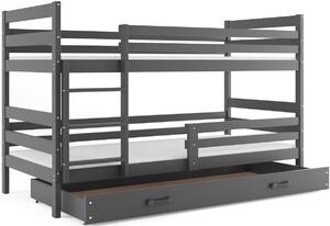 Poschodová posteľ ERYK 2 + úložný priestor + matrac + rošt ZADARMO, 80x190 cm, grafit, grafit