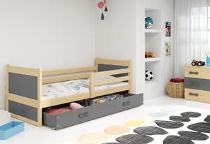 Detská posteľ FIONA P1 COLOR + ÚP + matrace + rošt ZDARMA, 90x200 cm, borovica/grafit